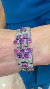 A premium craftmenship design bracelet with pink sapphires and diamonds-18K white gold