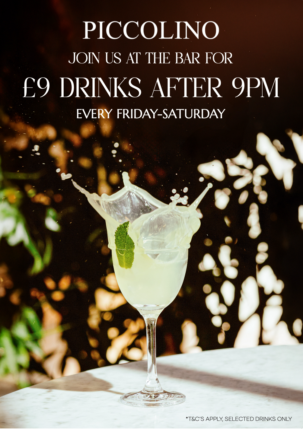 £9 Drinks After 9PM at Piccolino Wilmslow